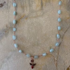 Aventurine, Copper, Red Coral Necklace w/Dragonfly